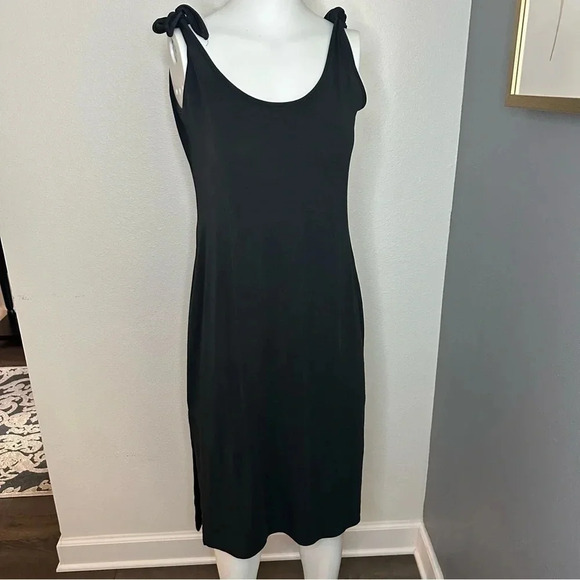 Lulus Black Midi Casual Modal Blend Dress Sleeveless Shoulder Ties Size Small - Picture 5 of 9